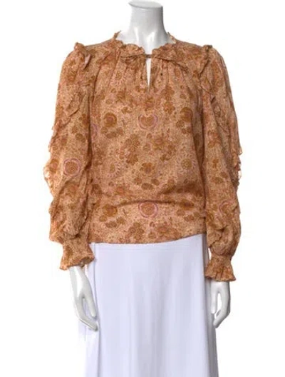 Pre-owned Ulla Johnson Floral Print Mock Neck Blouse In Multi