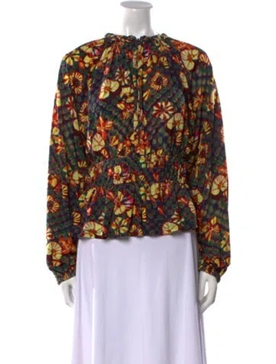 Pre-owned Ulla Johnson Floral Print Mock Neck Blouse In Multi