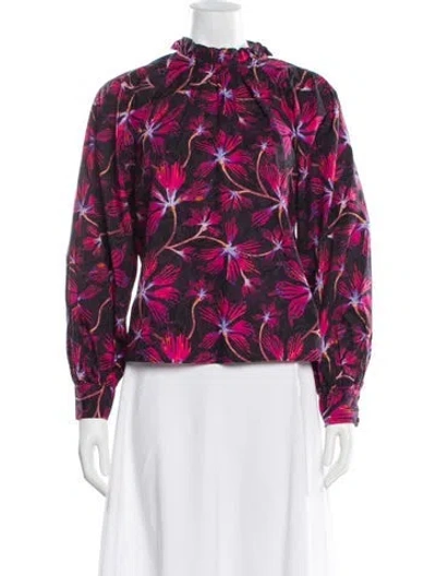 Pre-owned Ulla Johnson Floral Print Mock Neck Blouse In Multi