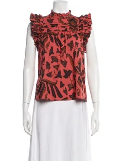 Pre-owned Ulla Johnson Floral Print Mock Neck Blouse In Multi