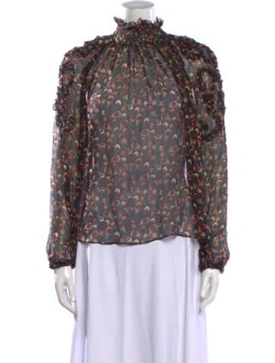 Pre-owned Ulla Johnson Floral Print Mock Neck Blouse In Multicolor