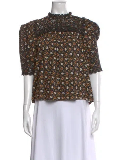 Pre-owned Ulla Johnson Floral Print Mock Neck Blouse In Neutral