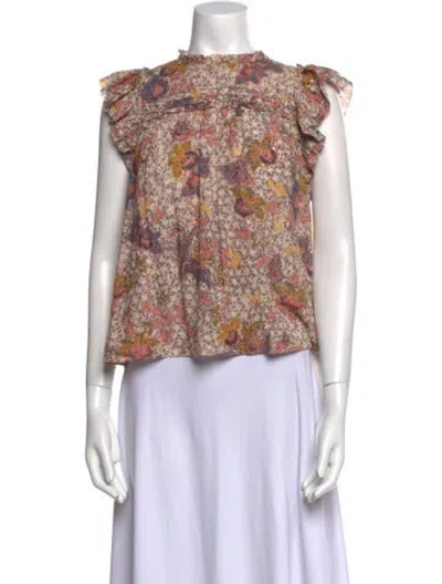 Pre-owned Ulla Johnson Floral Print Mock Neck Blouse In Neutral