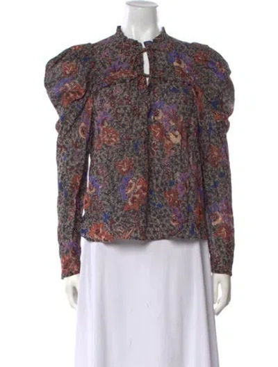 Pre-owned Ulla Johnson Floral Print Mock Neck Blouse In Neutral