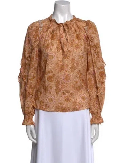 Pre-owned Ulla Johnson Floral Print Mock Neck Blouse In Neutral