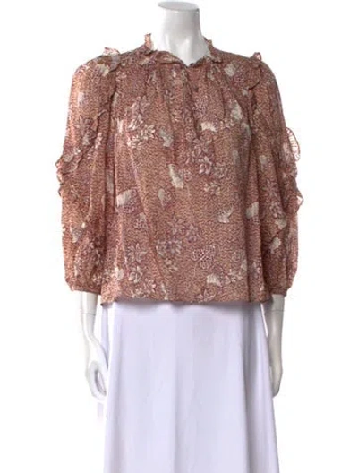 Pre-owned Ulla Johnson Floral Print Mock Neck Blouse In Neutral