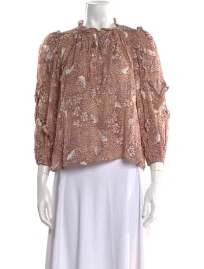 Pre-owned Ulla Johnson Floral Print Mock Neck Blouse In Neutral