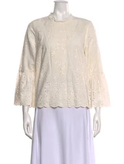 Pre-owned Ulla Johnson Floral Print Mock Neck Blouse In Neutral