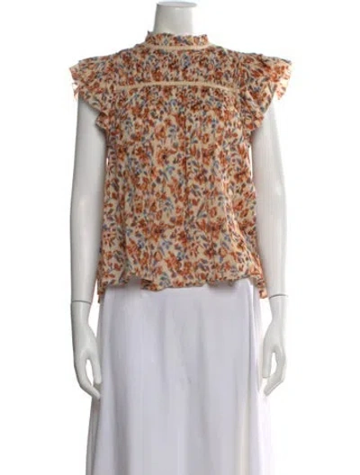 Pre-owned Ulla Johnson Floral Print Mock Neck Blouse In Neutral