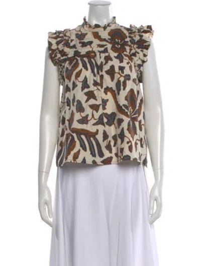 Pre-owned Ulla Johnson Floral Print Mock Neck Blouse In Neutral