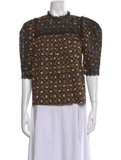 Pre-owned Ulla Johnson Floral Print Mock Neck Blouse In Neutral