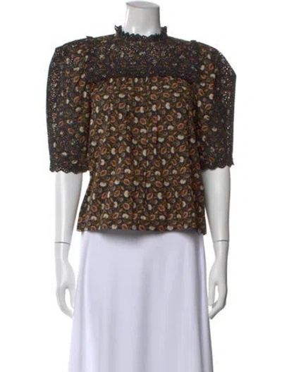Pre-owned Ulla Johnson Floral Print Mock Neck Blouse In Neutral
