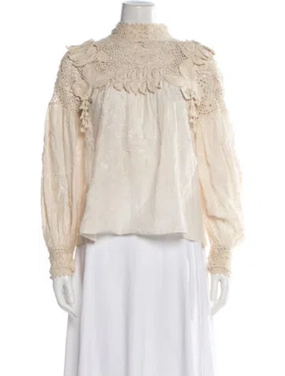 Pre-owned Ulla Johnson Floral Print Mock Neck Blouse In Neutral