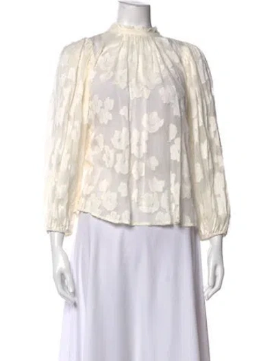 Pre-owned Ulla Johnson Floral Print Mock Neck Blouse In Neutrals