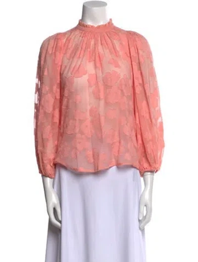 Pre-owned Ulla Johnson Floral Print Mock Neck Blouse In Orange