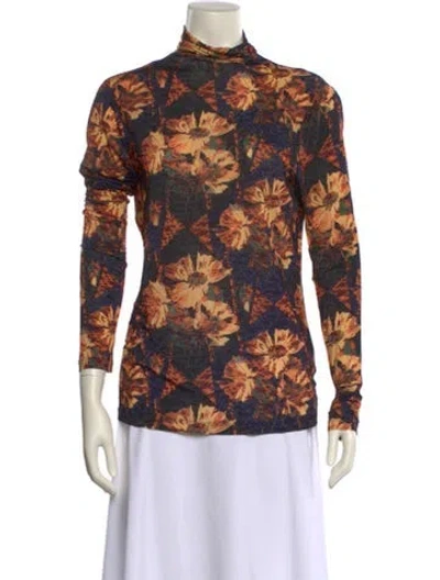 Pre-owned Ulla Johnson Floral Print Mock Neck Blouse In Orange