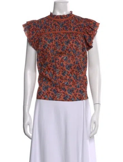 Pre-owned Ulla Johnson Floral Print Mock Neck Blouse In Orange