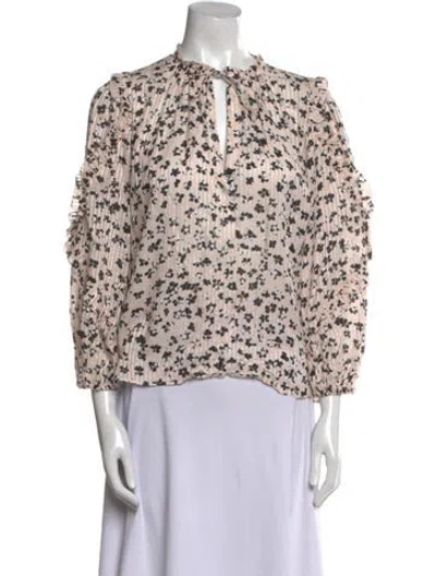 Pre-owned Ulla Johnson Floral Print Mock Neck Blouse In Pink