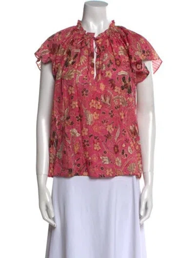 Pre-owned Ulla Johnson Floral Print Mock Neck Blouse In Pink