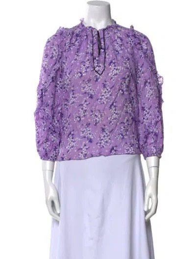 Pre-owned Ulla Johnson Floral Print Mock Neck Blouse In Purple