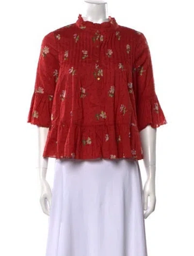 Pre-owned Ulla Johnson Floral Print Mock Neck Blouse In Red