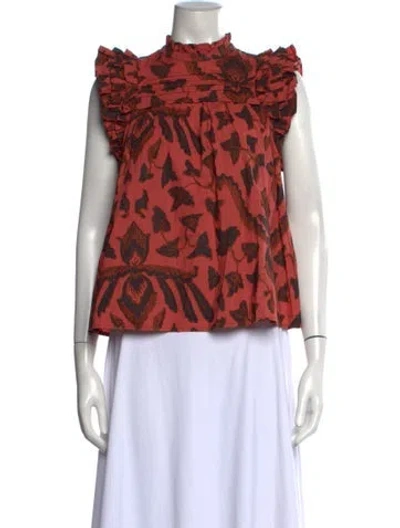Pre-owned Ulla Johnson Floral Print Mock Neck Blouse In Red