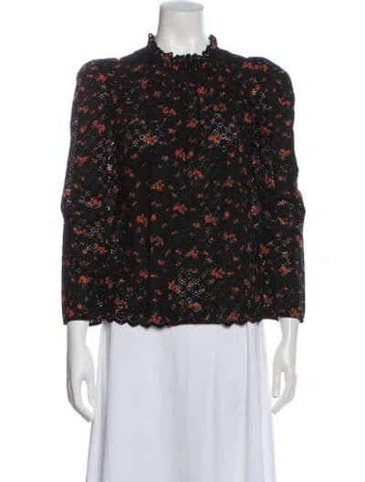Pre-owned Ulla Johnson Floral Print Mock Neck Blouse W/ Tags In Black