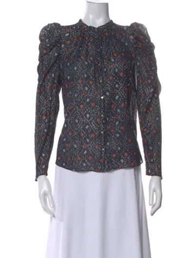 Pre-owned Ulla Johnson Floral Print Mock Neck Blouse W/ Tags In Blue