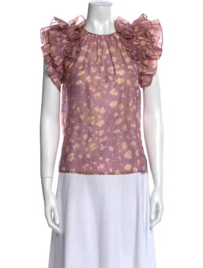 Pre-owned Ulla Johnson Floral Print Mock Neck Blouse W/ Tags In Purple