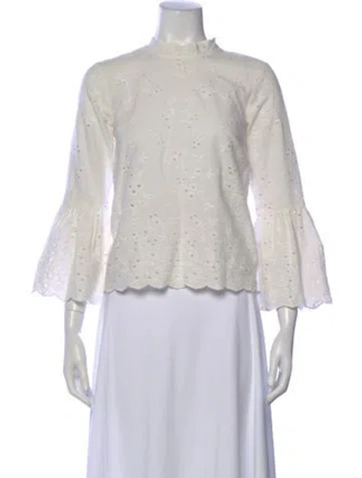 Pre-owned Ulla Johnson Floral Print Mock Neck Blouse In White