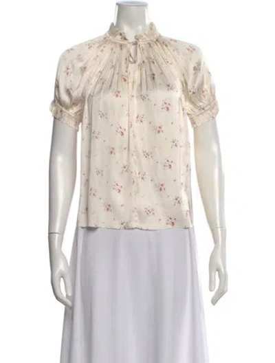 Pre-owned Ulla Johnson Floral Print Mock Neck Blouse In White