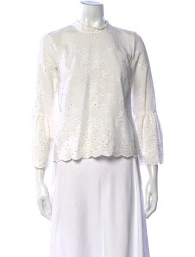 Pre-owned Ulla Johnson Floral Print Mock Neck Blouse In White