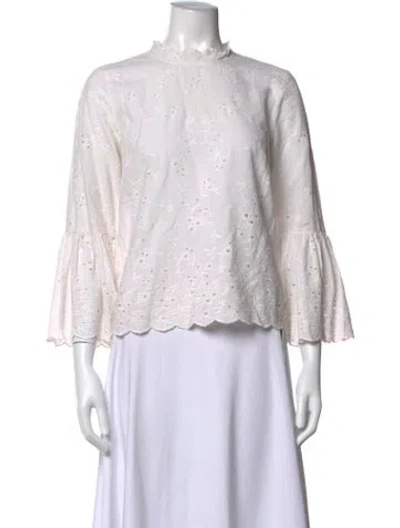 Pre-owned Ulla Johnson Floral Print Mock Neck Blouse In White