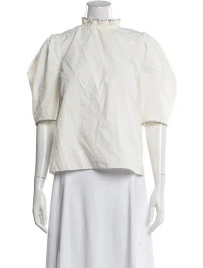 Pre-owned Ulla Johnson Floral Print Mock Neck Blouse In White