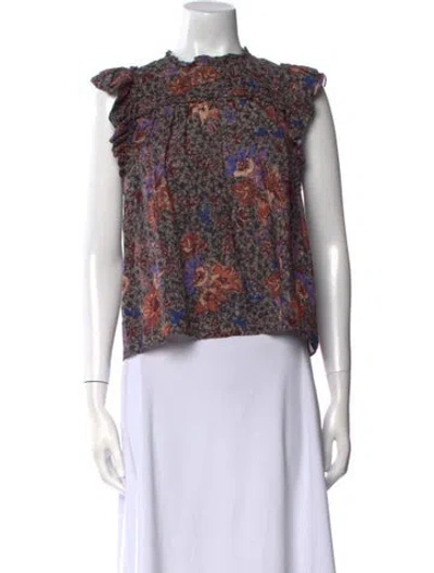 Pre-owned Ulla Johnson Floral Print Mock Neck Crop Top In Black