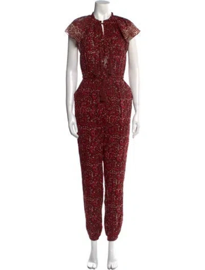 Pre-owned Ulla Johnson Floral Print Mock Neck Jumpsuit In Brown