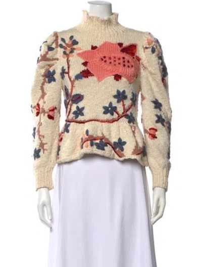 Pre-owned Ulla Johnson Floral Print Mock Neck Sweater In Pink