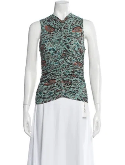 Pre-owned Ulla Johnson Floral Print Mock Neck Top In Blue