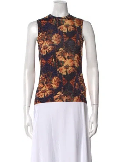 Pre-owned Ulla Johnson Floral Print Mock Neck Top In Blue
