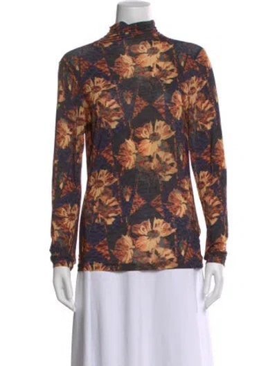 Pre-owned Ulla Johnson Floral Print Mock Neck Top In Orange
