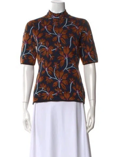 Pre-owned Ulla Johnson Floral Print Mock Neck Top W/ Tags In Blue