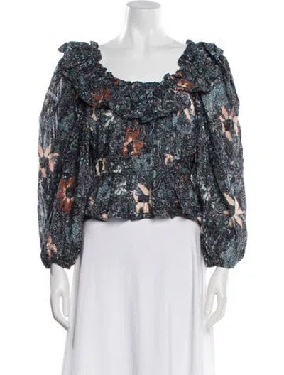Pre-owned Ulla Johnson Floral Print Off-the-shoulder Blouse In Blue