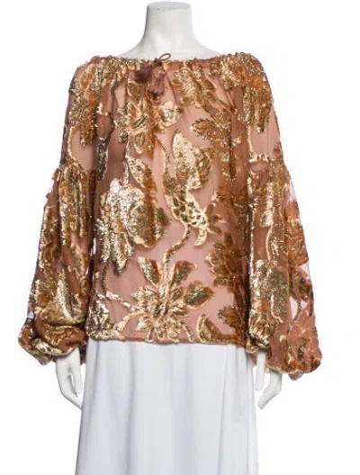 Pre-owned Ulla Johnson Floral Print Off-the-shoulder Blouse In Gold/neutrals