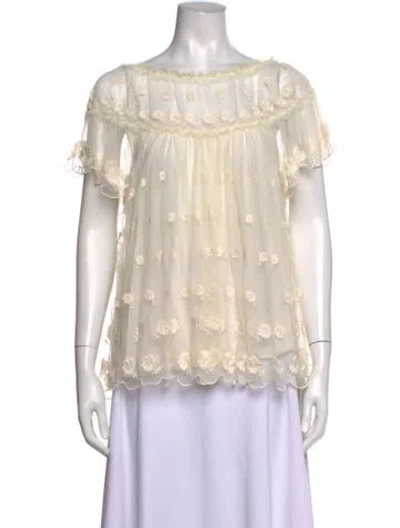 Pre-owned Ulla Johnson Floral Print Off-the-shoulder Blouse In Neutrals