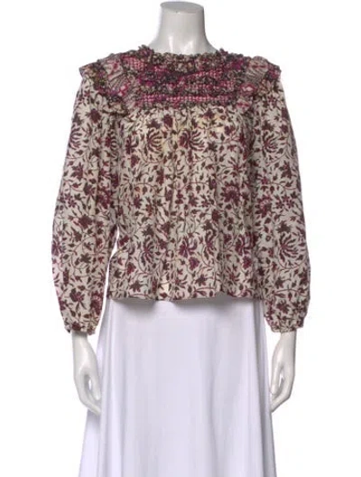 Pre-owned Ulla Johnson Floral Print Off-the-shoulder Blouse In White