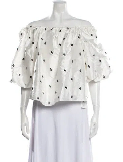 Pre-owned Ulla Johnson Floral Print Off-the-shoulder Blouse In White