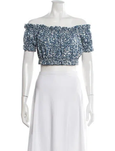 Pre-owned Ulla Johnson Floral Print Off-the-shoulder Crop Top In Blue