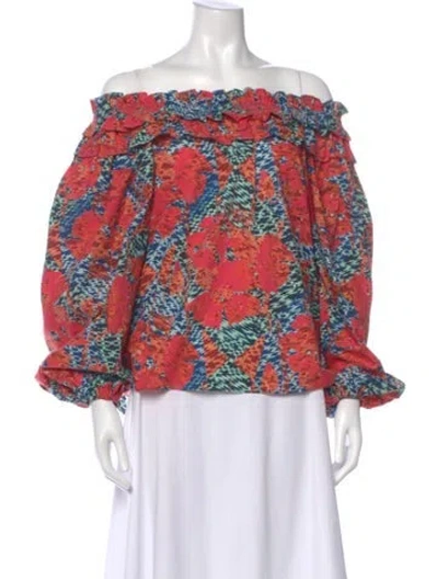 Pre-owned Ulla Johnson Floral Print Off-the-shoulder Top In Pink