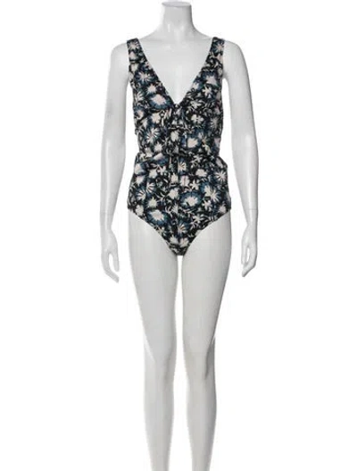 Pre-owned Ulla Johnson Floral Print One-piece W/ Tags In Blue