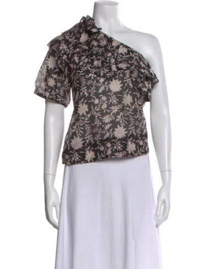 Pre-owned Ulla Johnson Floral Print One-shoulder Blouse In Black